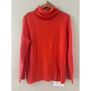 DG2 Diane Gilman 100% Cashmere Turtleneck Sweater Orange Red Large RN92309